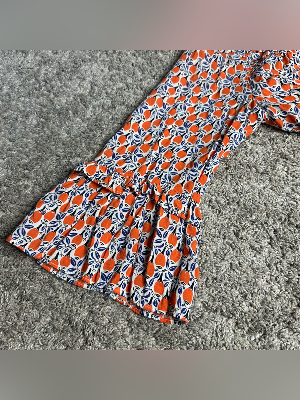 Anthropologie Maeve Berwick Bell Sleeve Maracas Print Blouse Medium Orange - Picture 14 of 14